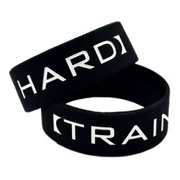 1PC Train Hard Silicone Rubber Wristband 1 Inch Wide Black Adult Size Motivational Logo for Sport Gift