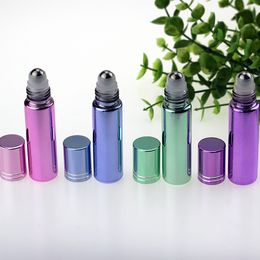 Plating Mix 4 Colors 10ml Roll on Glass Bottles Essential Oil Steel Metal Roller Ball for Eliquid Oil Makeup Skin Care Portable For Trave