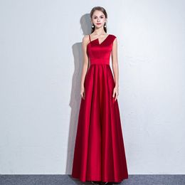 Elegant Wine Red Evening Dress Satin Long Prom Gowns Zipper Back Floor Length Fall Winter Formal Dress Cheap