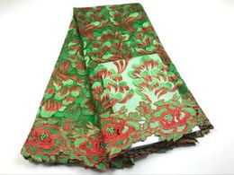 5 Yards/pc Beautiful green embroidery french net lace fabric with red flower design african mesh lace for dress CF5-2