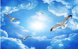Home Decor Living Room Natural Art Blue sky white clouds pigeons flying beautiful TV background wall