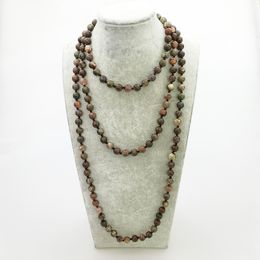 ST0335 New Aarrivl Yoga Long Necklace 60 inches Women Knotted Necklace High Quality Natural Ocean Jasper Necklace