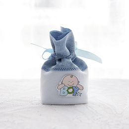 6*4*10cm Cute Baby Boy Girl Drawstring Pouch Candy Bags Gift Packaging Bag Baby Shower Party Favour Holder ZA4421