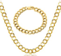 2017 hot sales Mark 18K gold platings Classic Double circle Necklace Bracelet man woman 9MM Gold bracelet necklace wedding Jewelry Set