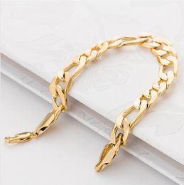 Huge wide figaro gold bracelet men 12mm 21cm 18K Real Gold Plated big thick chain bracelet men Jewelry