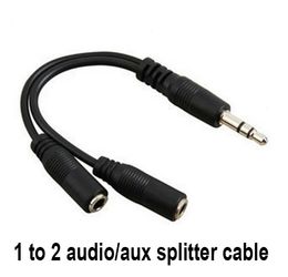 wholesale Black 1 Male To 2 Female 3.5mm AUX Audio Y Splitter Cable High Quality Earphone Headphone Adapter 300ps/lot