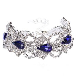 Crystals Bridal Wrist Corsage 2017 Bling Bling Bridal Bracelets with Blue Rhinestones Black Silver Bridal Cuffs