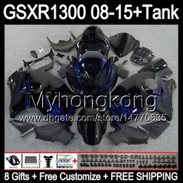 8gifts For SUZUKI Hayabusa GSXR1300 08 15 GSXR-1300 blue flames 14MY43 GSXR 1300 GSX R1300 08 09 10 11 12 13 14 15 Fairing gloss black Kit