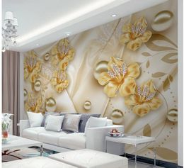 -flores joyas de pared 3D de fondo de TV estética mural 3d papeles de la pared del papel pintado 3D para TV telón de fondo