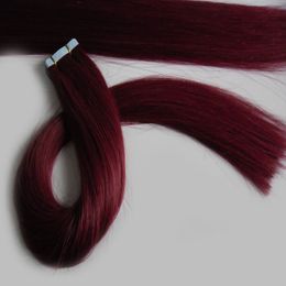#99J Red Wine Brazilian Virgin Hair full shine tape in extensions 40 pieces 6A 100g Straight pu skin weft hair extensions