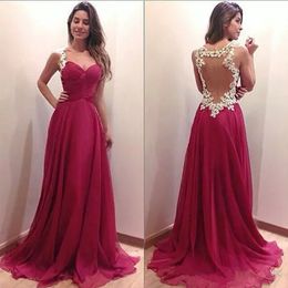 A-line Sweetheart Applique Straps Backless Evening Dress Sweep Floor Chiffon Prom Gown Formal Occasion Wear Custom Made