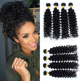 Brazilian Deep Wave Human Hair 4pcs Brazilian Virgin Hair Deep Curly Bundles Unprocessed Human Hair Extensions Natural Colour Can Be Dye