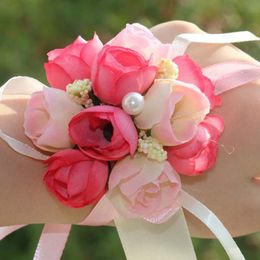 2017 new Real Wedding Prom Wrist Corsage With Bracelet Bride Flowers Decorative Flowers wreaths Free Shipping