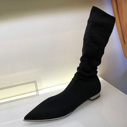 black pointed toe flat booties