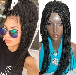 Synthetic hair box braid Lace front Wigs heat resistant full hand braided glueless wig for black women free shipping