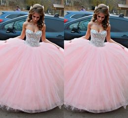 -Envío gratis vestido de bola rosa vestidos de quinceañera cristales de chispa dulces 16 vestidos de novia de cumpleaños vestidos de baile