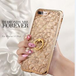 Plating Rhinestone Sunflower Case for iphone XR XS Max X 8 7 6S Plus Samsung S9 Plus Soft TPU Diamond Ring Holder Cover