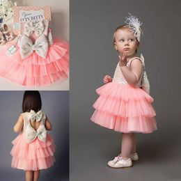 Beautiful Little Girls Dresses For Weddings Jewel Sleeveless Girls Pageant Dresses Open Back With Bows Tiered Ruffle Custom Birthday Dresses