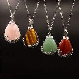 Wholesale Hot Crystal Quartz Teardrop Pendant Pear Shape Rose Quartz Carnelian Single Bail Charm Healing Stone Pendants Necklace for Sale