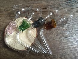 Colorful Thick Theady SMoking galss pipe L style Skull oil burner tube Thick Glass Tobacco smoking herb pipes