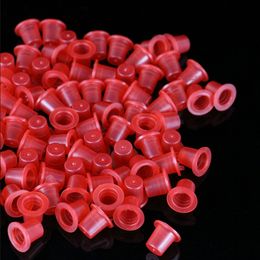 Other Tattoo Supplies Wholesale- 12X8X9mm Red Ink Cups Caps Tattooing 100Pcs