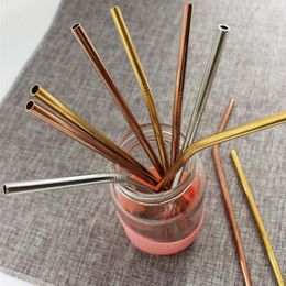 Rose Gold Metal Straws Reusable Colorful Stainless Steel Drinking Straw Juice Party Bar Accessorie Free Shipping ZA5268