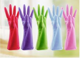 Färgglada återanvändbara handskar vattentäta hushåll för köksrätt Tvätt tvättstädning Trädgårdsarbete Toalett PVC Material Anti Slip