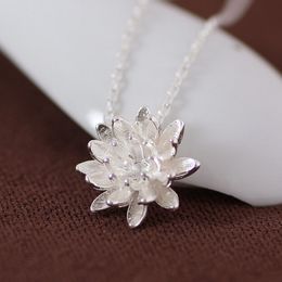 Wholesale-925 Sterling Silver Lotus Necklaces & Pendants For Women Elegant Flower Short Necklace Sterling Silver Jewellery Bijoux Femme