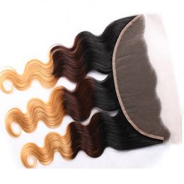 13x4 Peruvian 3 tone Ombre body Lace Frontal closure #1B/4/27 lace frontals