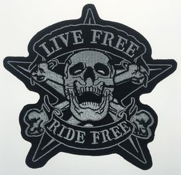 2017 Original Skull LIVE FREE RIDE FREE Star Motorcycle Biker Vest Back Embroidered Patch Rider Punk Badge G0378 Free Shipping