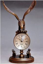 Collectible Decorated Old Bronze Carved Eagle Mechanical Table Clock Watches
