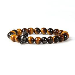 Mens Hero Jewellery 10pcs/lot 8mm A Grade Tiger Eye Stone Beads New Roman Warrior Helmet Micro Paved CZ Spartan Bracelets