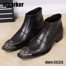 Mens Ankle boots british style black genuine leather Men's boots dress boots Leather Pointed Iron Toe, Big Size EU38-46