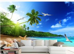 Popular beach scenery beach coconut tree TV wall mural 3d wallpaper 3d wall papers for tv backdrop