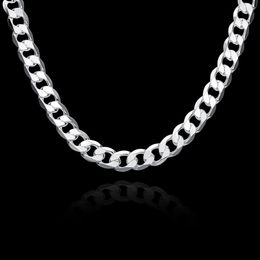 10PCS/lot Free shipping 925 Sterling silver plated Flat sideways necklace LKNSPCN202