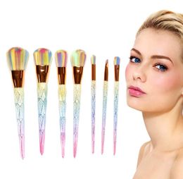 7pc Diamond Mermaid Makeup Brushes Kit Dazzle Glitter Foundation Brush Set Rainbow Colour Synthetic Hair Powder Eyebrow Lip Brush