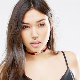 idealway Fashion Punk Style Velvet Chain Choker Collar Short Clavicle Gold Plated Charms Necklace