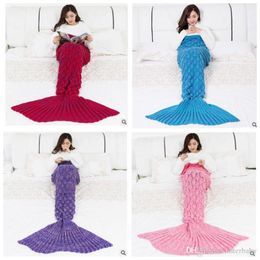 Mermaid Tail Knitted Blankets Cartoon Crochet Mermaid Blankets Knited Handmade Sleeping Bag Sofa Nap Blankets Costume Cocoon Mattress J332