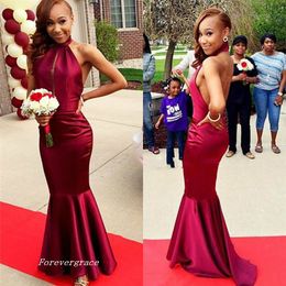 Halter Keyhole Burgundy Prom Dress Mermaid Long Backless Formal Evening Party Gown Custom Made Plus Size