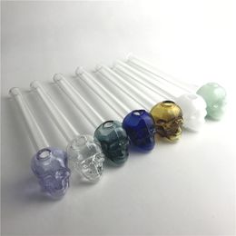 2mm Thick Glass Oil Burner Pipe with Green Blue Black White Pyrex Cleap Hand Pipes for Smoking Clear Skull Glass Tube