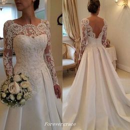 Romantic Long Sleeve Backless Wedding Dress Elegant A Line Lace Top Women Bridal Party Gown Plus Size Vestido De Noiva Longo