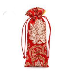 Luxury Lengthen Drawstring Gift Bag High End Comb Jewellery Necklace Storage Pouch Silk brocade Craft Packaging Pocket