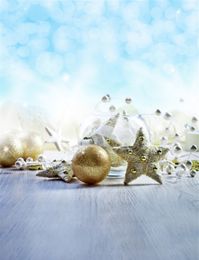 Christmas Backdrops for Photography Light Blue Sky Polka Dots Gold Balls Stars Decors Baby Newborn Photoshoot Props Studio Booth Background