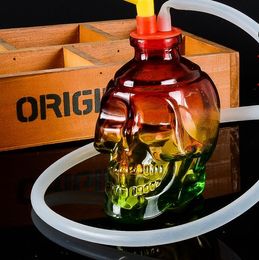 Skull glass hookah, send pot accessories, glass bongs, glass water pipe, smoking, color style random delivery