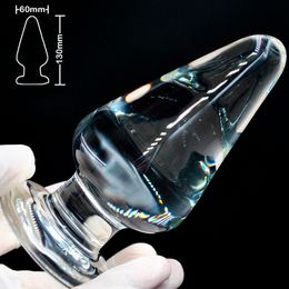 60mm big size pyrex glass anal dildo butt plug large crystal fake male penis bead masturbator product Sex toys for women men gay 17308