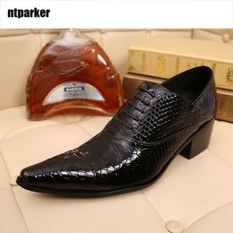 British Style Man shoes 6.5CM Heels crocodile pattern man's shoes business leather shoes man Dress shoe pointed high-heeled Chaussures Homme