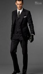 Slim Fit Two Buttons Black stripes Groom Tuxedos Notch Lapel Best Man Groomsmen Men Wedding Suits (Jacket+Pants+Tie+Vest) NO:13