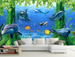 photo wall murals wallpaper Fashion 3D Home Decor Beautiful Dream seabed fairyland 3 d TV setting wall dolphins