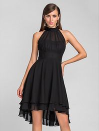 New Arrival Elegant Halter Black Chiffon Homecoming Dress Hi-Lo Party Gowns Dresses Cocktail Plus Size Grade 8 Graduation Dress Cu250H