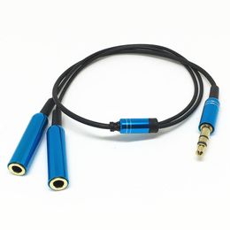 Freeshipping 3.5 mm Stereo AUX Jack 1 Male to 2 Female Y Splitter Headphone Audio Cable Blue Connector